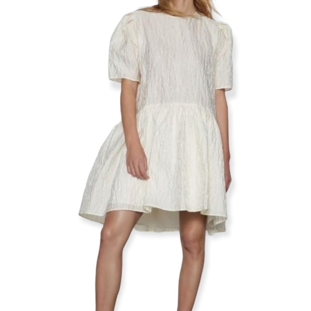 ZARA Voluminous Flounce Mini Dress Ivory NEW Size L